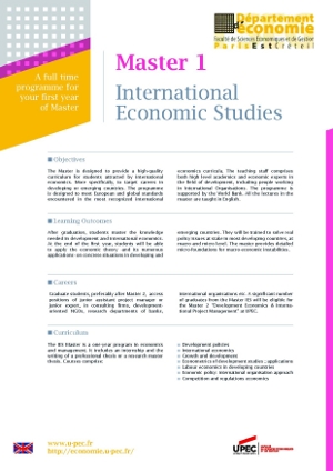 Master 1 mention expertise économique parcours international economic studies : plaquette de présentation