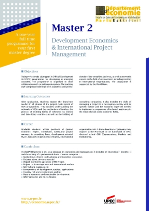 Master 2 mention expertise économique spécialité development economics and international project management : plaquette de présentation
